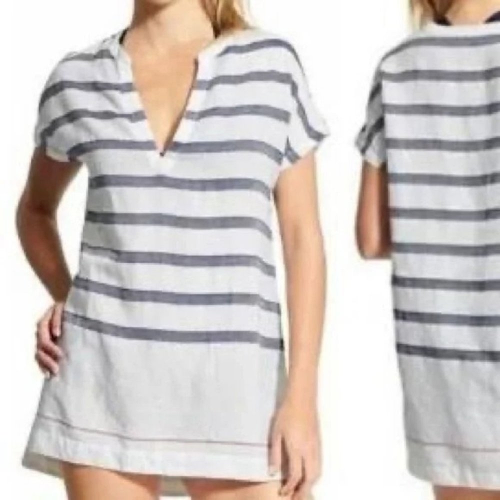 Athleta Women's Sz. XS Blue & White Stripe Linen Swim Cover Up